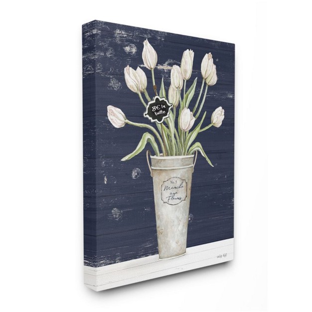 Stupell Industries Charming White Tulip Bouquet Over Rustic Blue