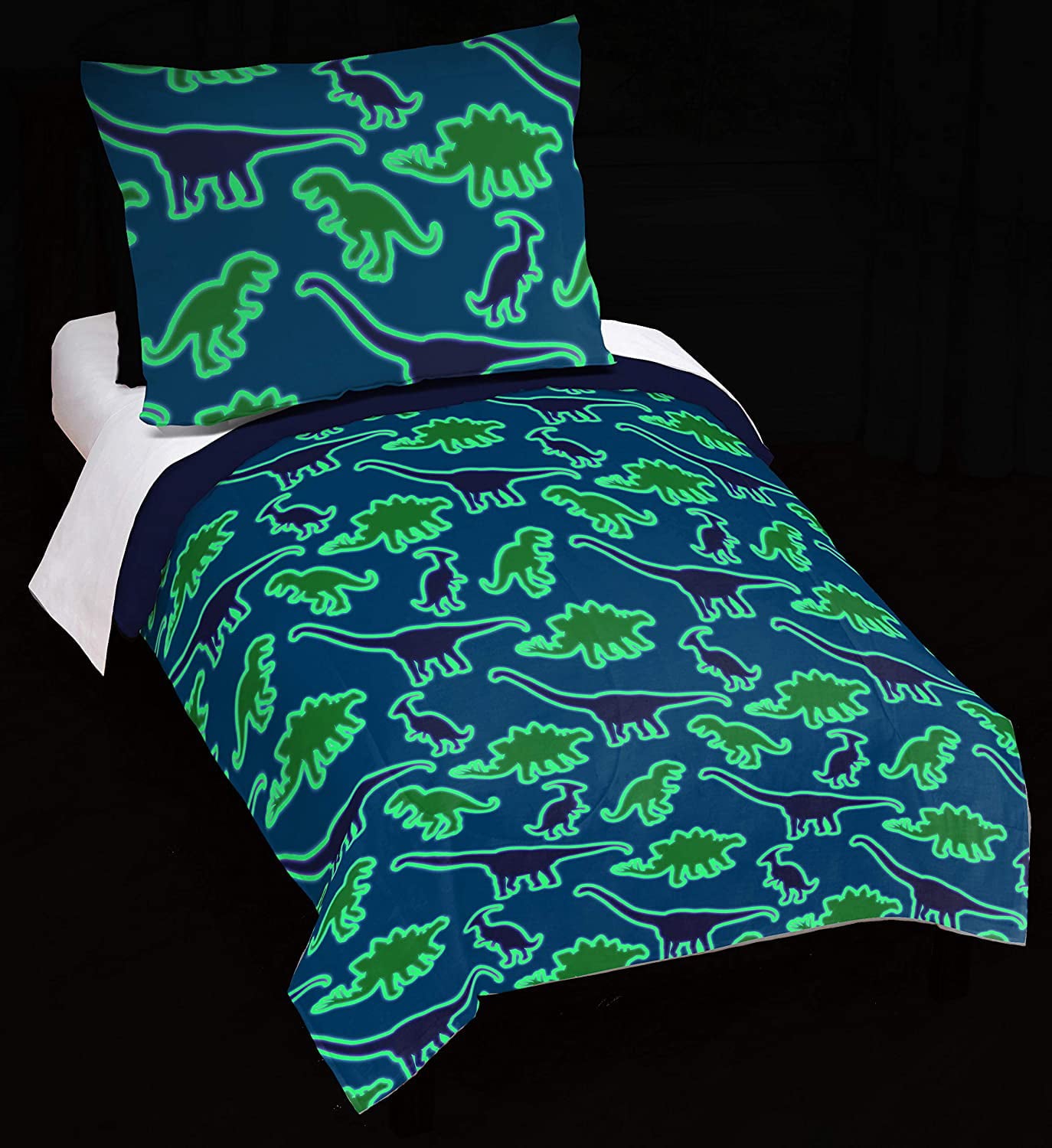 Trend Collector Dino Glow In The Dark Toddler Comforter and Sham Set， Kids Bedding