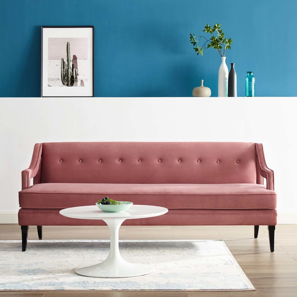 Concur Button Tufted Upholstered Velvet Sofa  Dusty Rose   Transitional   Sofas   by Homesquare  Houzz