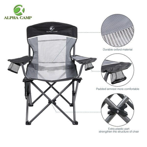 Oversized Mesh Back Camping Folding Chair Heavy Duty Support 350 LBS Collapsible Steel Frame