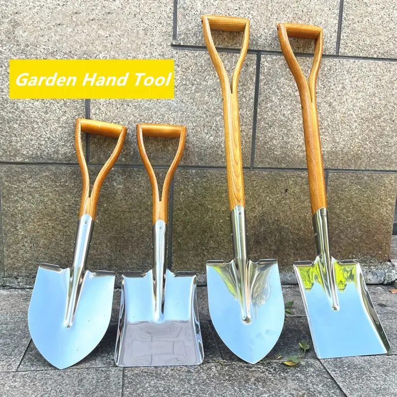 Medium Size Stainless Steel Round Head Shovel Spade with Ergonomic D Grip Wood Handle Garden Hand Tool Agriculture Spade Shovel