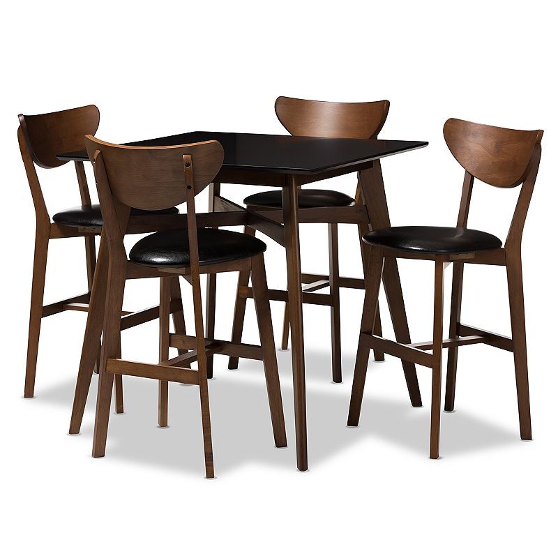 Baxton Studio Mid-Century Black Stool and Table Pub 5-piece Set