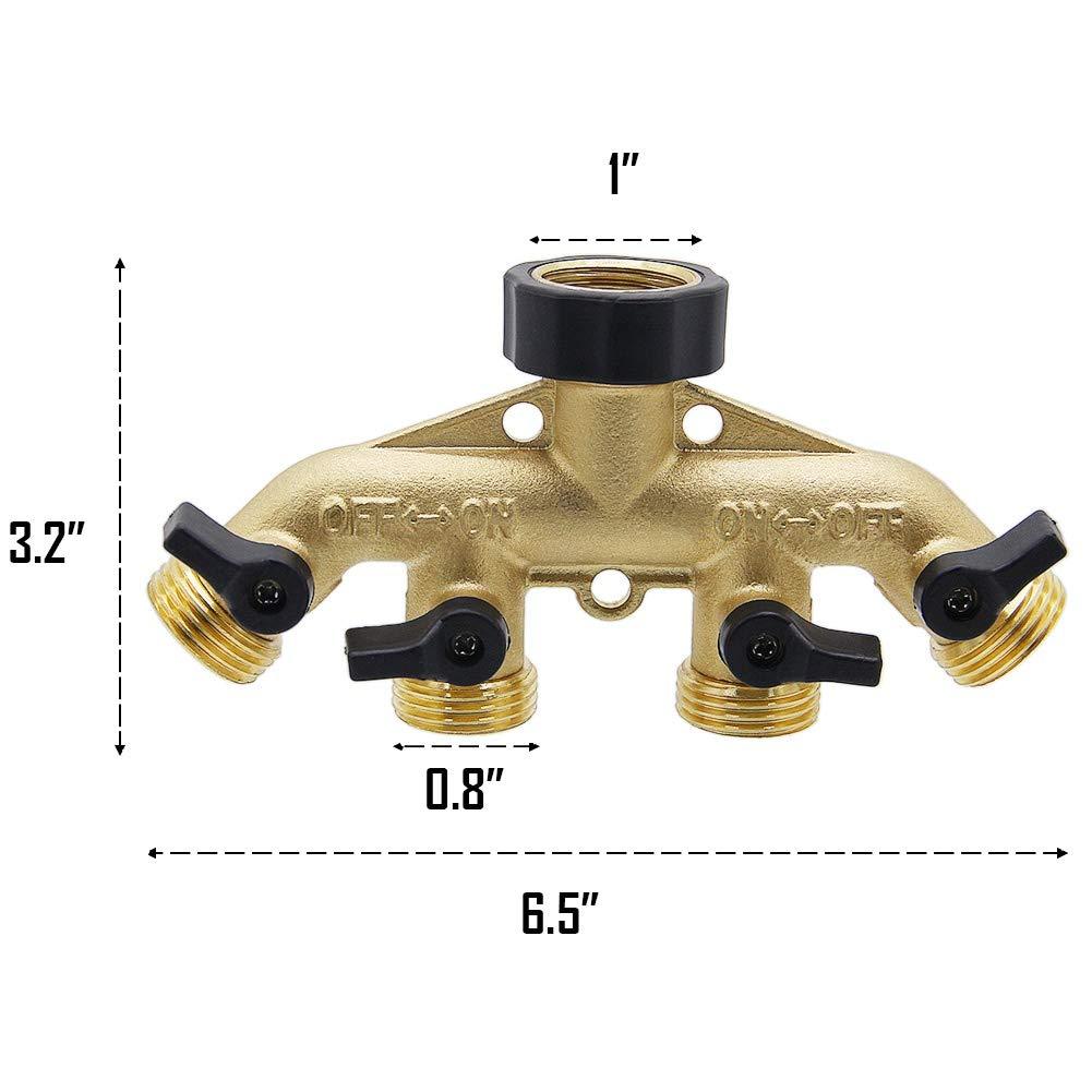 ATDAWN 4 Way Brass Hose Splitter， 3/4