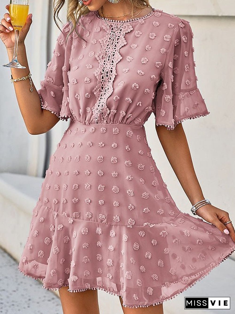 Women'S Dresses Jacquard Polka Dot Lace Fringed Dress