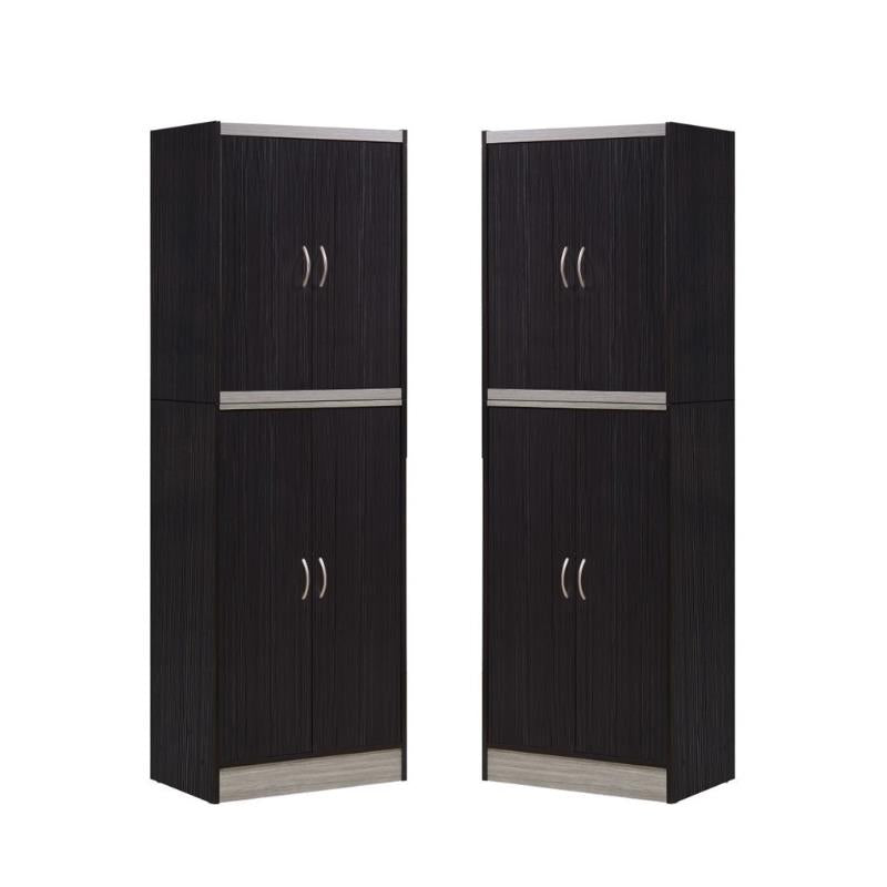 Home Square 4 Shelf Kitchen Pantry Set in Chocolate-Grey (Set of 2)