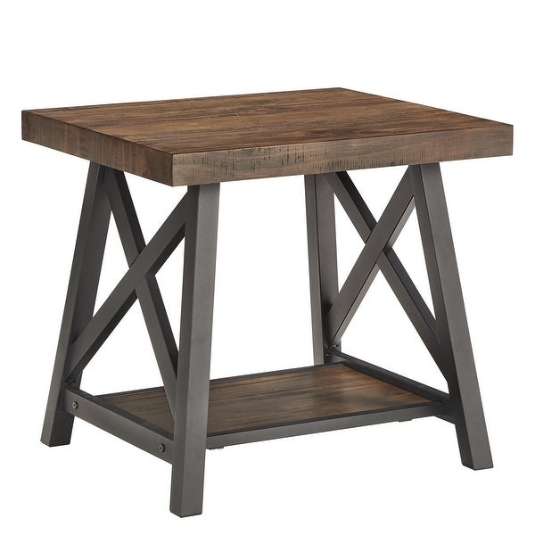 Bryson Rustic X-Base End Table with Shelf by iNSPIRE Q Classic