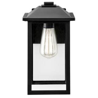 PRIVATE BRAND UNBRANDED 1-Light 12 in. Black Hardwired Transitional Outdoor Wall Lantern Sconce with Clear Glass W2235-21