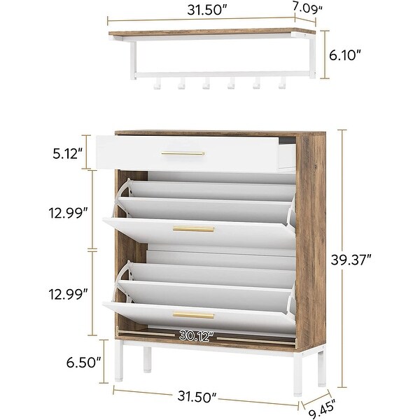 Shoe Cabinet Flip Drawer and Wall Mounted Coat Shelf Set - - 36100544