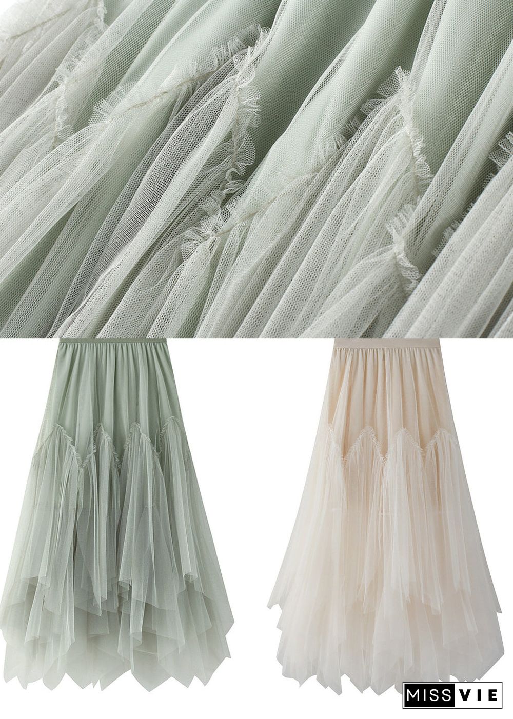 Apricot Asymmetrical Elastic Waist Tulle Pleated Skirt Summer