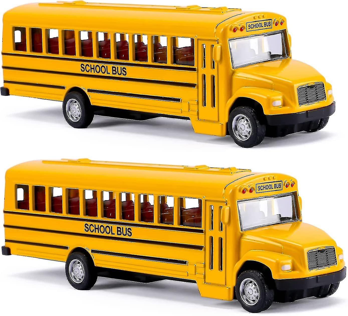 2 Packs Of 5.5 Inch Pull-back Die-cast School Buses， Alloy Metal Vehicle Toys， And Bright Yellow Children， Boys And Girls