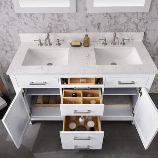 SUDIO Jasper 54 in. W x 22 in. D Bath Vanity in White with Engineered Stone Vanity Top in Carrara White with White Basins Jasper-54W-D