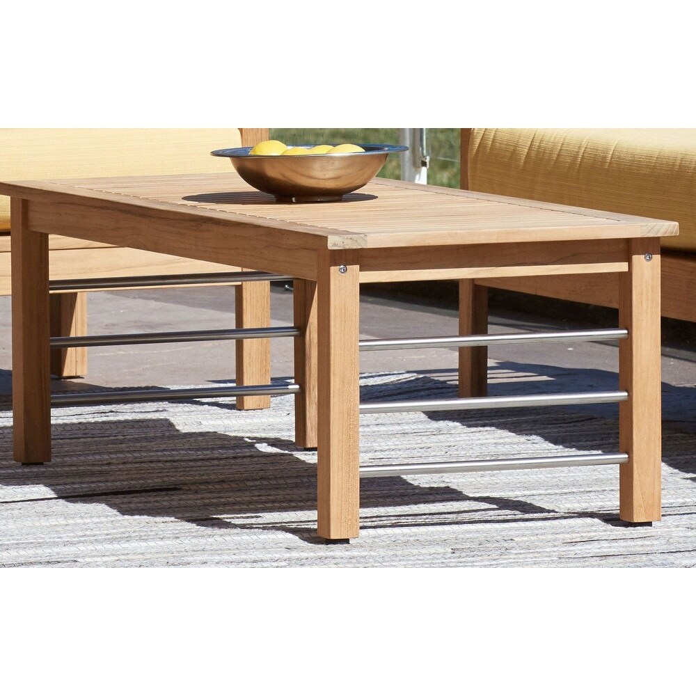 Leon Rectangular Teak Outdoor Coffee Table   21.25 x 16.5 x 48