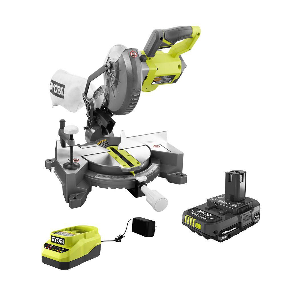 RYOBI ONE+ 18V Cordless 7-14 in. Compound Miter Saw with 2.0 Ah Battery and Charger P553-PSK005