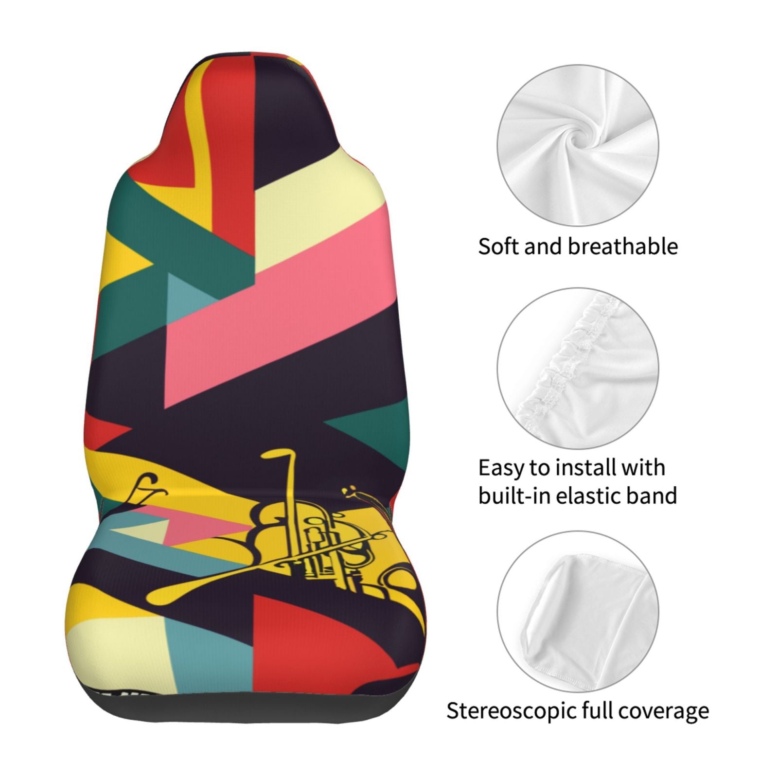 TEQUAN Front Seat Covers， Abstract Jazz Notes Pattern 2 Piece Car Seat Cover Fit Most Car SUV Truck Van