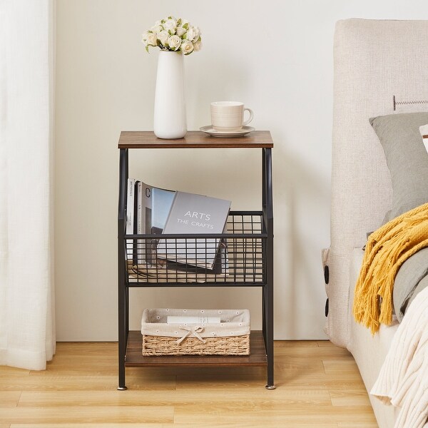 Modern 3-tier Open Storage Shelf Side Table Set of 2 Magazine Holder