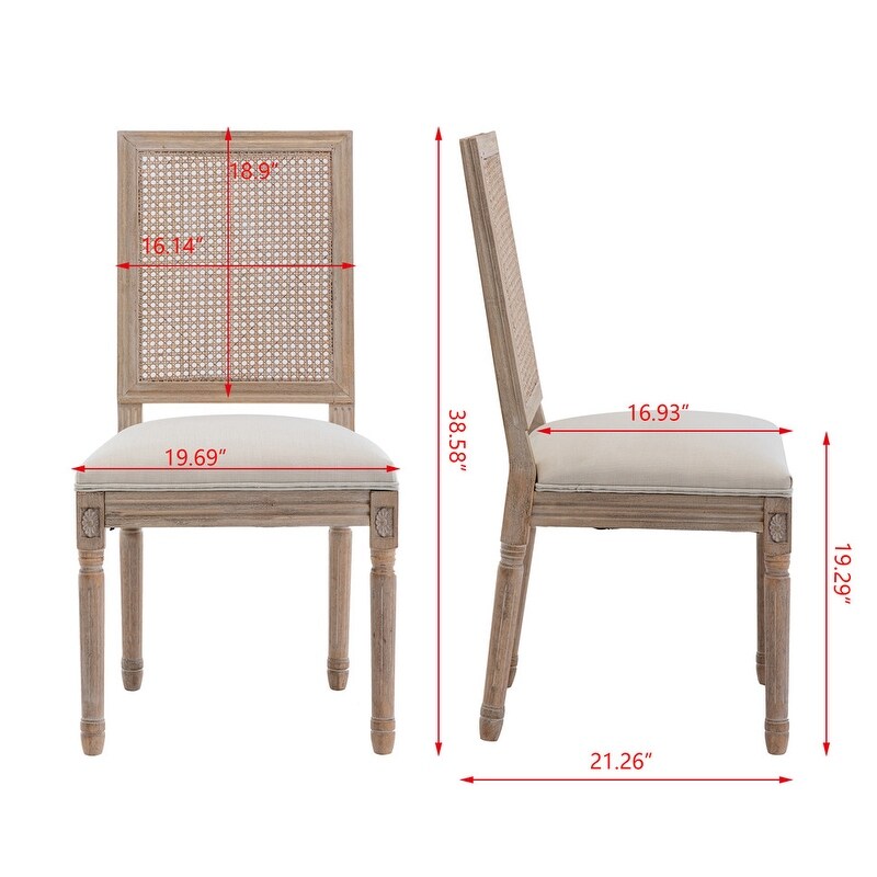 French Style Solid Wood Dining Chair w/Rattan Back  Set of 2