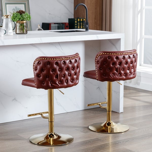 Set of 2 PU Leather Swivel Barstools with Adjusatble Seat Height