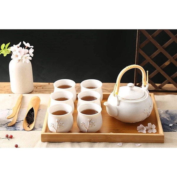 Unique Chinese Tea Set for 6，Kiln Altered Glaze Porcelain，White