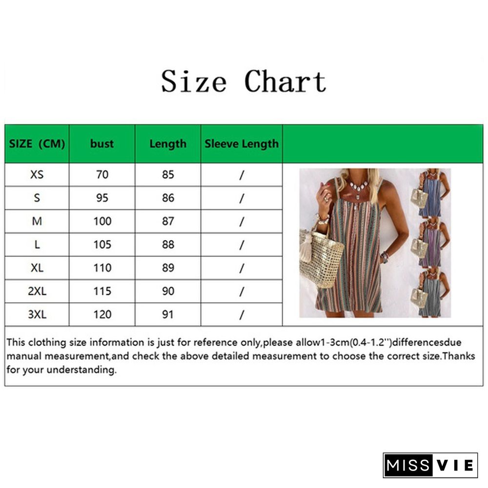 Summer Clothes Women's Fashion Plus Size Loose Casual Stripe Sleeveless Summer Dress Sling Dress Strap Dress Mini Dress