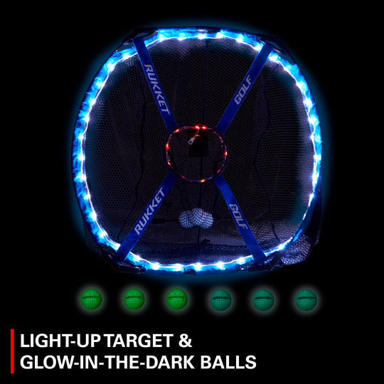 Rukket Sports Haack Pro Light-Up Chipping Net with 6 Tru-Spin Glow-in-the-Dark Practice Balls