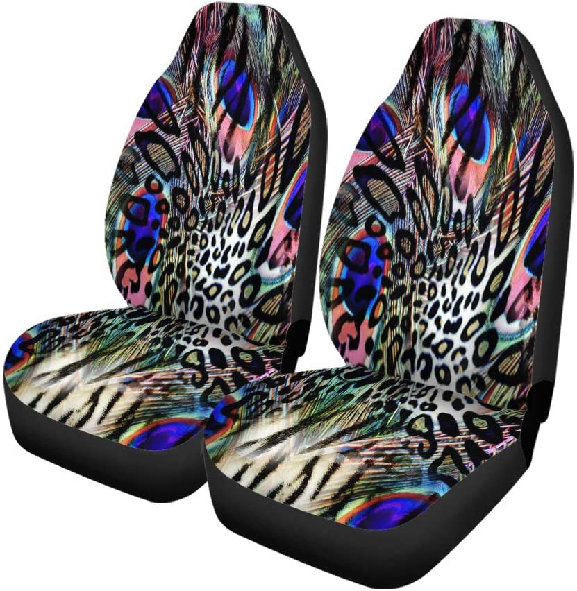 KXMDXA Set of 2 Car Seat Covers Purple Pattern Leopard Feather Abstract Africa Black Camouflage Universal Auto Front Seats Protector Fits for Car，SUV Sedan，Truck