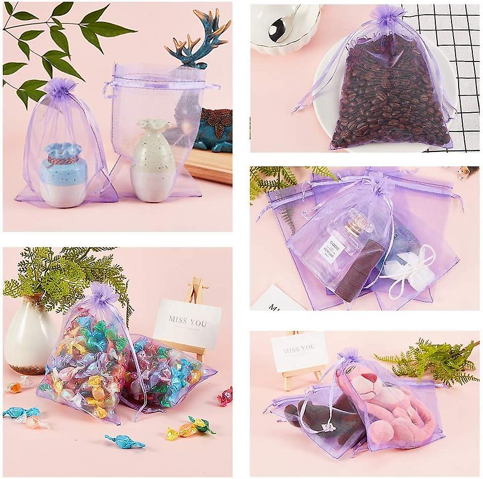 100pcs 5x7 Inch Mediumpurple Organza Drawstring Bags Party Wedding Favors Bag For Baby Shower， Birthday， Party， Christmas