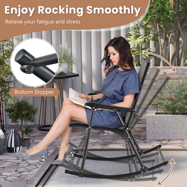 Costway 2pcs Patio Folding Rocking Chair Heavy duty Metal Frame Rockers Outdoor