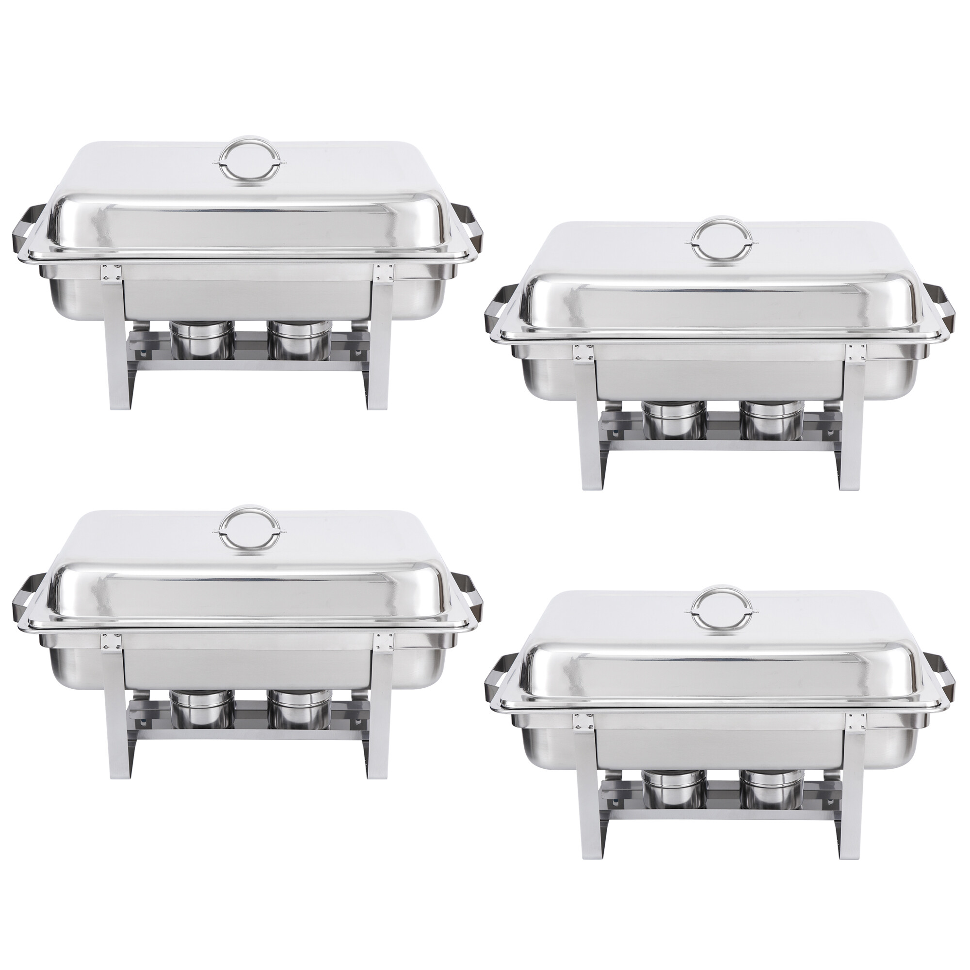 SuperDeal 4 Pack Stainless Steel Chafing Dishes Rectangular 8 Quart Buffet Tray Silver