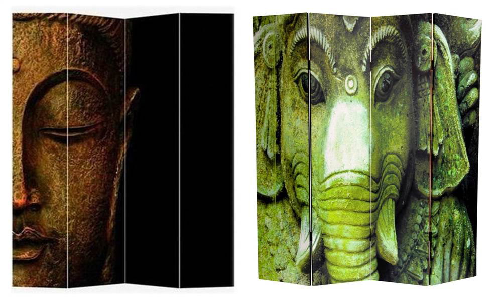 Oriental Furniture 6 ft. Tall Buddha and Ganesh Canvas Room Divider - 4 Panel