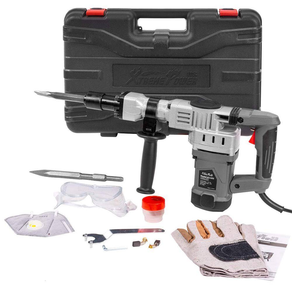 XtremepowerUS 1400-Watt Demolition Hammer Jackhammer Trigger-Lock Concrete Breaker with 2 Chisel Bit and Storage Case 61102