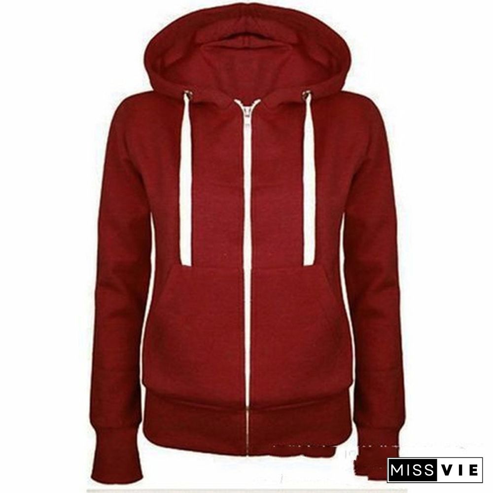 Women's Fashion Casual Loose Hooded Zipper Fleece Sweatshirt Coat