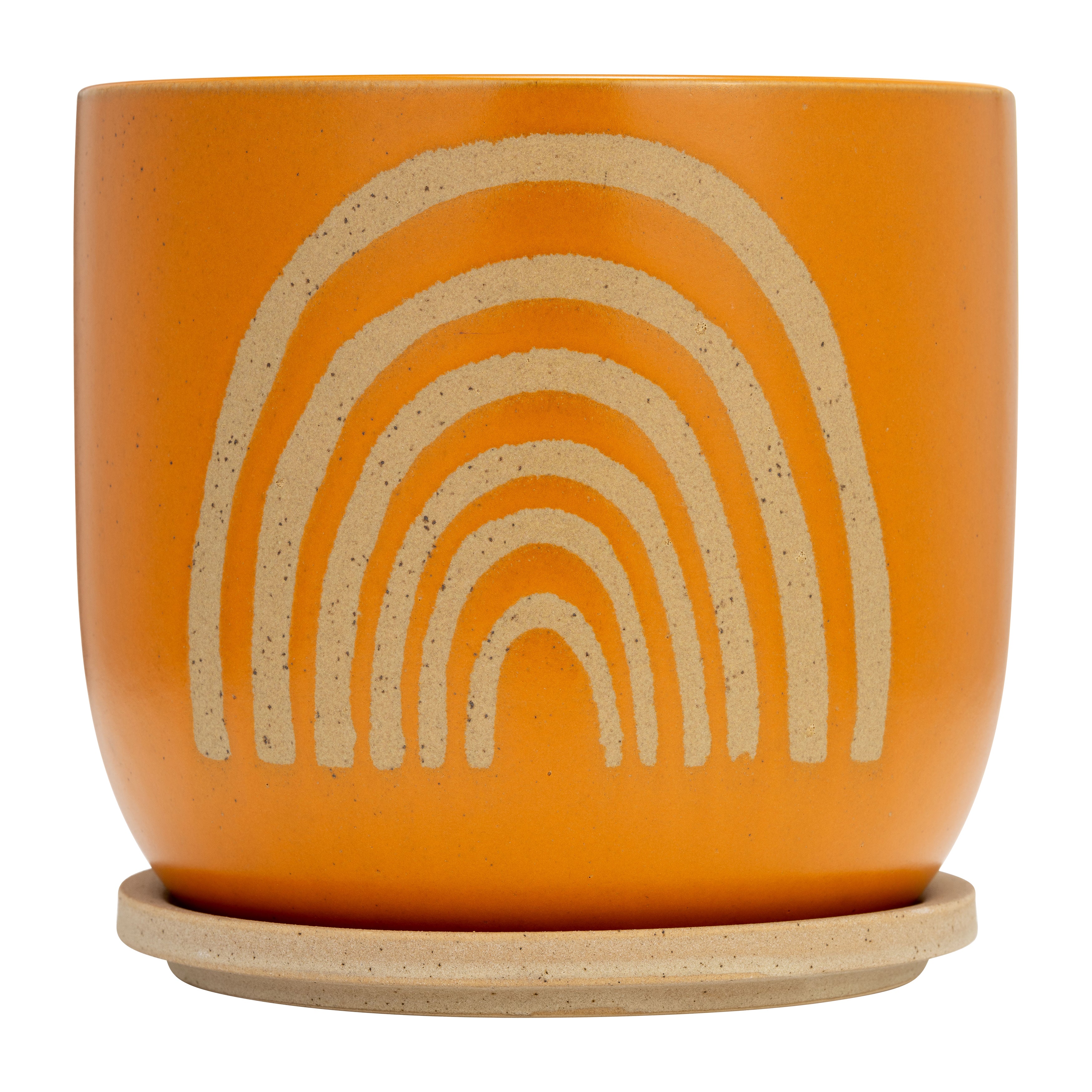 Sagebrook Home Ceramic 8" Arch Planter With Saucer, Orange, Round, Ceramic, Contemporary, 8"L X 8"W X 7"H, Rainbow