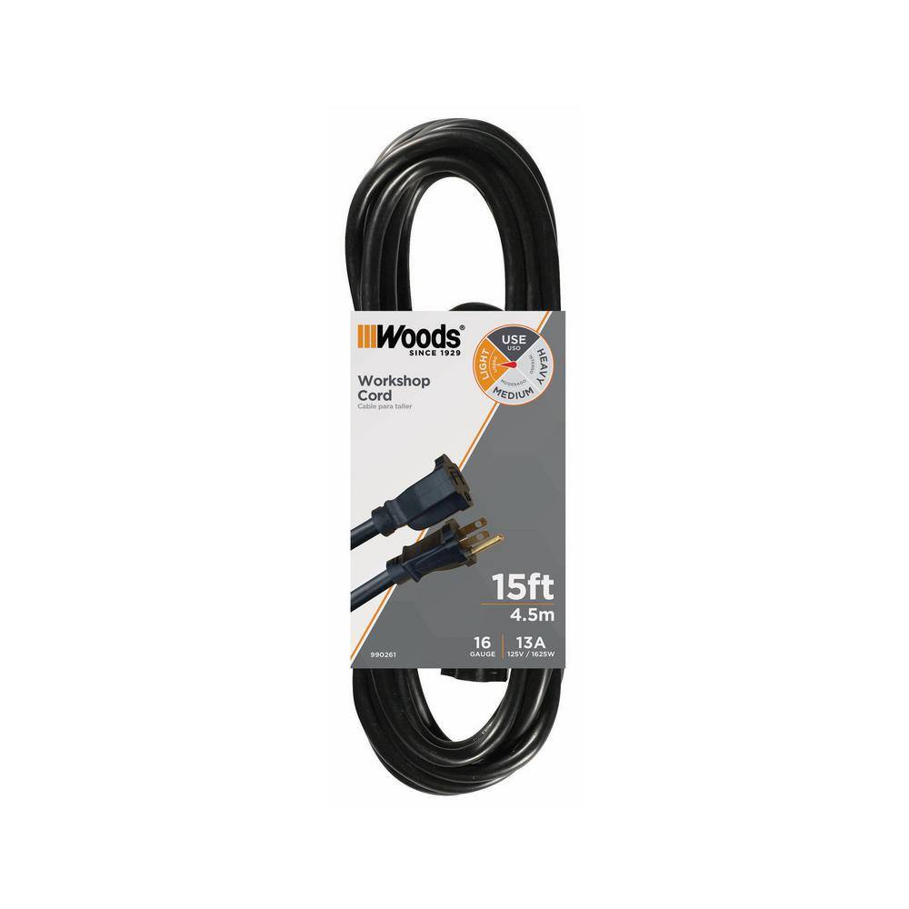 Woods 15 ft. 163 SJTW Outdoor Light-Duty Extension Cord 990261