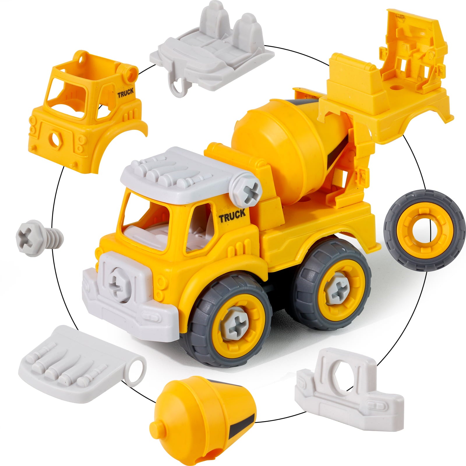 Take Apart Construction Truck Cars Toys for 2 3 4 5 Years Old Toddlers Boys Big Transport Carrier Truck with 4 Small Take Apart Engineering Trucks and Drills Toys with Sound and Light