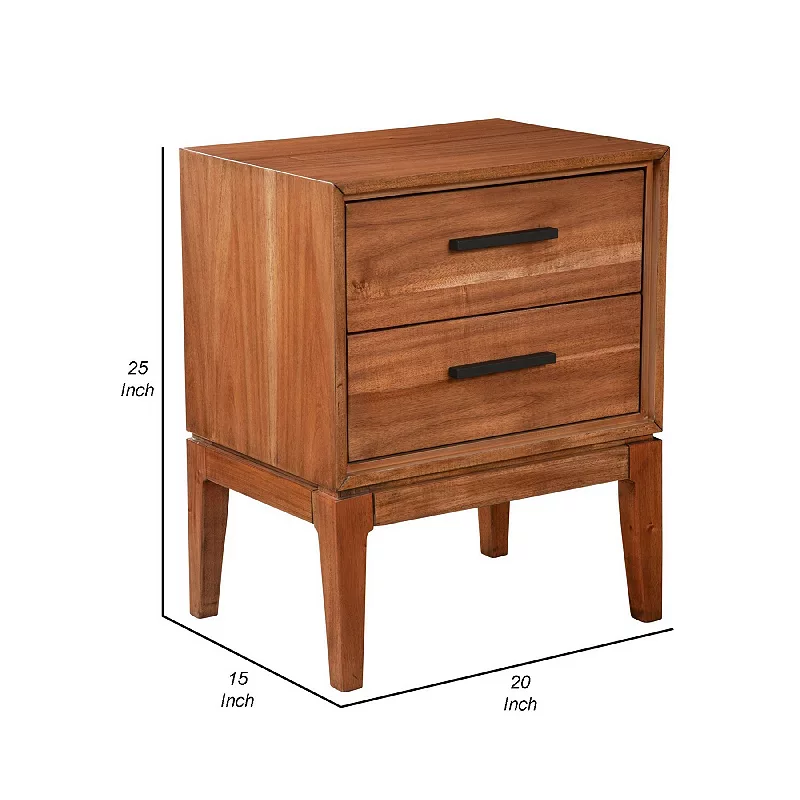 Nightstand with 2 Drawers and Wooden Frame， Brown