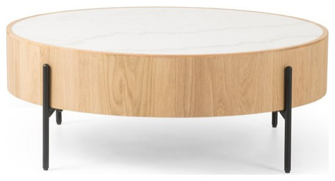 Doudlens Coffee Table White Marble  Honey Oak   Modern   Coffee And Accent Tables   by Virgil Stanis Design  Houzz