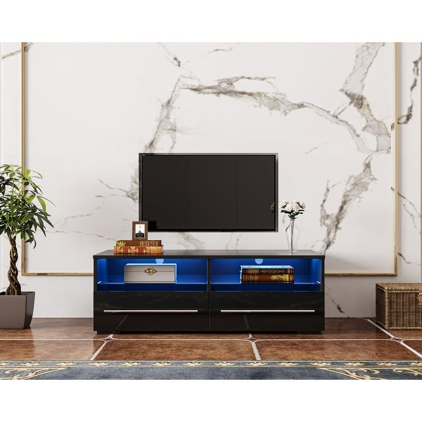 Modern TV cabinet With Two Drawers With Color-Changing Light Strips