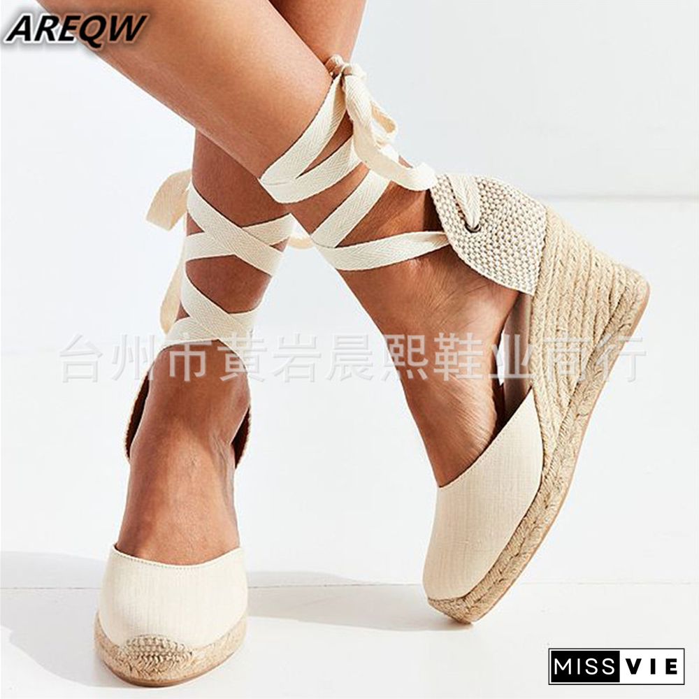 Women's Espadrille Ankle Strap Sandals Comfortable Slippers Ladies Womens Casual Shoes Breathable Flax Hemp Canvas Pumps