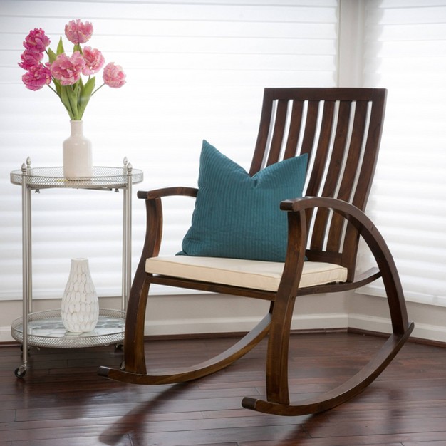 Abraham Wood Rocking Chair With Cushion Brown Mahogany Christopher Knight Home