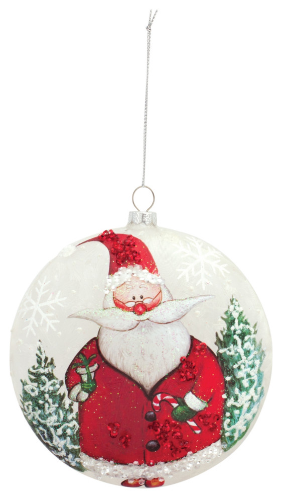 Santa Disc Ornament  6 Piece Set  5 quotD Glass   Transitional   Christmas Ornaments   by Timeout PRO  Houzz