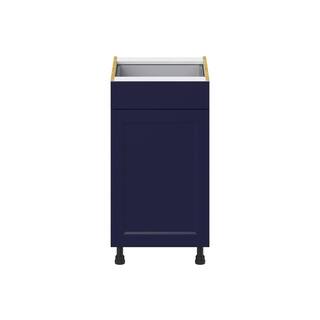 J COLLECTION Devon 18 in. W x 24 in. D x 34.5 in. H Painted Blue Shaker Assembled Base Kitchen Cabinet with a Drawer DSB18(LR)-DV