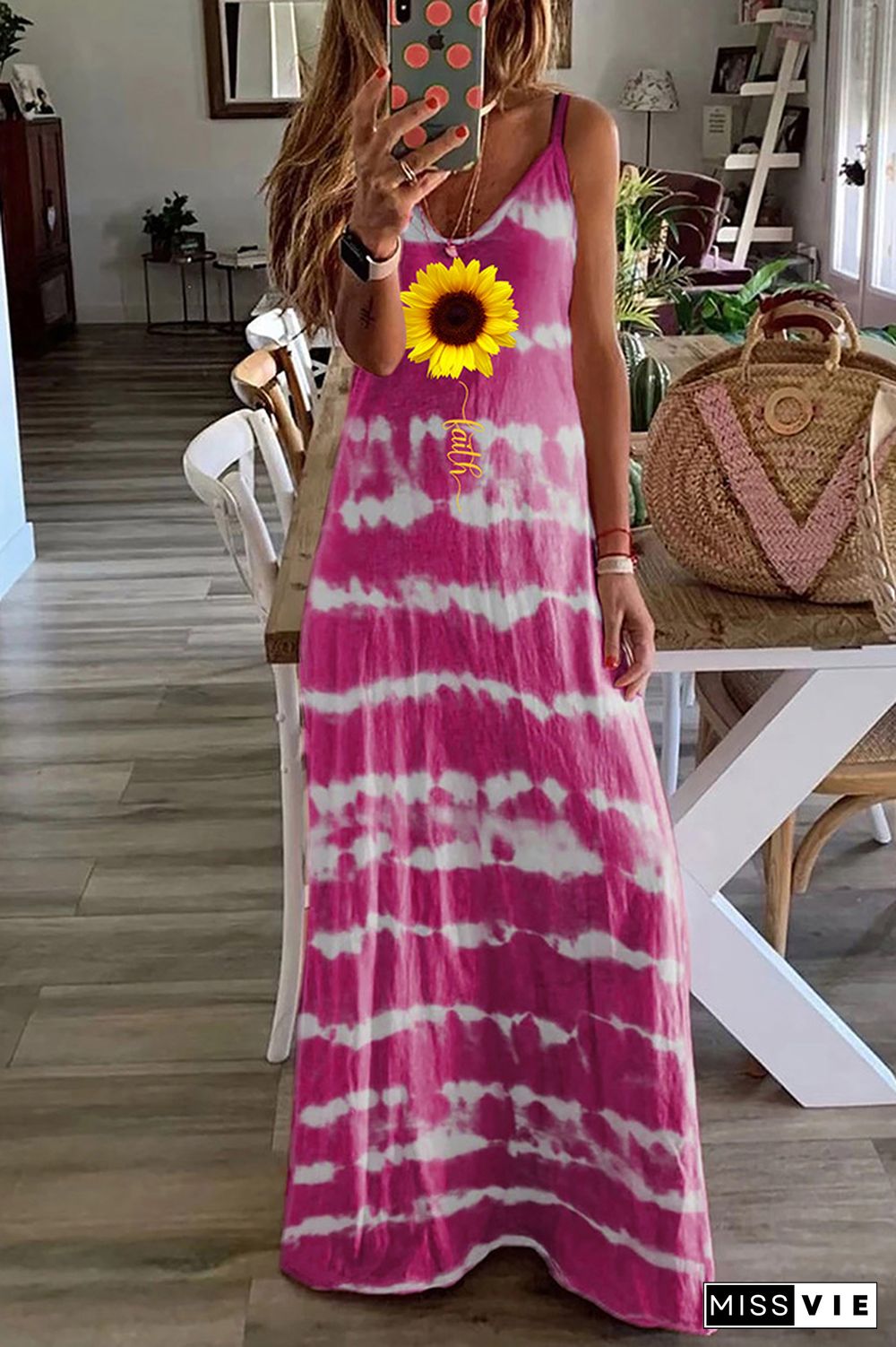 Tie Dyed Print Loose Sling Dress