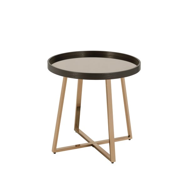 ACME Hepton End Table in Mirrored， Walnut and Champagne