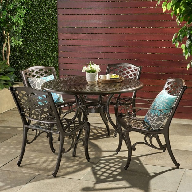 Hallandale Sarasota 5pc Cast Aluminum Patio Dining Set Bronze Christopher Knight Home