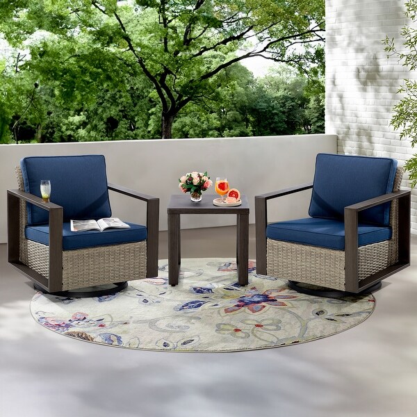 Cozywor 3Piece Patio Swivel Outdoor Rocking Chair Conversation Set with Side Table