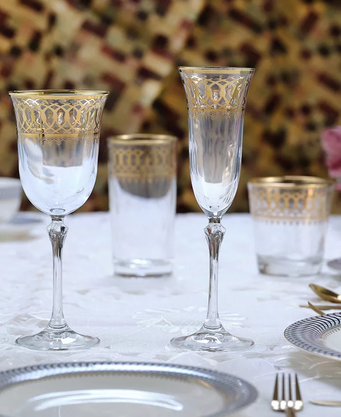 Lorren Home Trends Gold-Tone Embellished Champagne Flutes with Gold-Tone Rings Set of 4