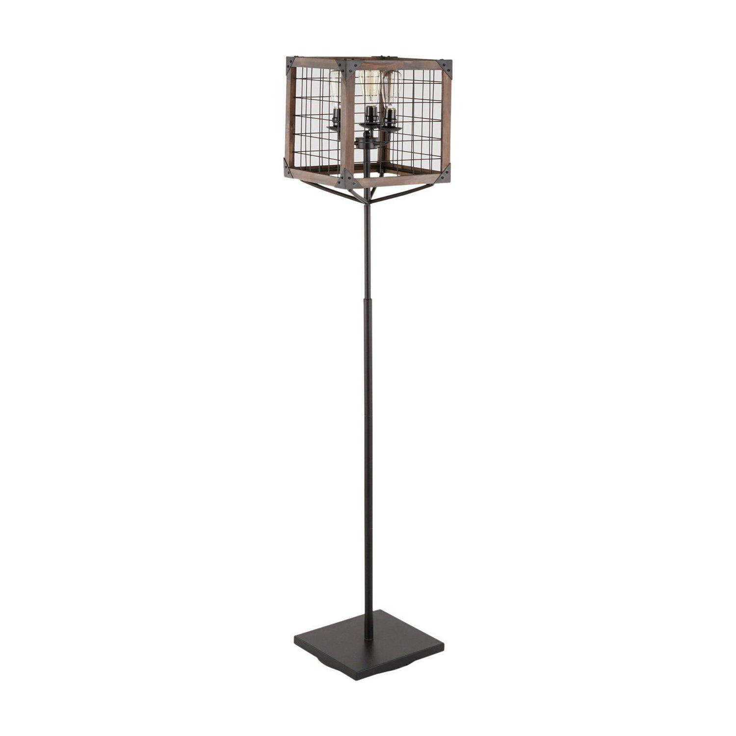 LumiSource Orleans Industrial Floor Lamp with Wooden Wire Crate Shade