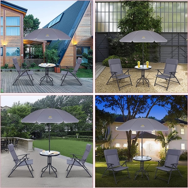 4Piece Bistro Set，Patio Dining Set，Garden Outdoor Table Set with Tilted Removable Umbrella，Glass Table，and 2 Folding Chairs