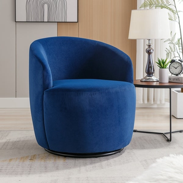 Velvet Fabric Swivel Accent Armchair Barrel Chair With Black Powder Coating Metal Ring