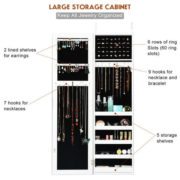 Door and Wall Mounted Armoire Jewelry Cabinet with Full-Length Mirror - 12